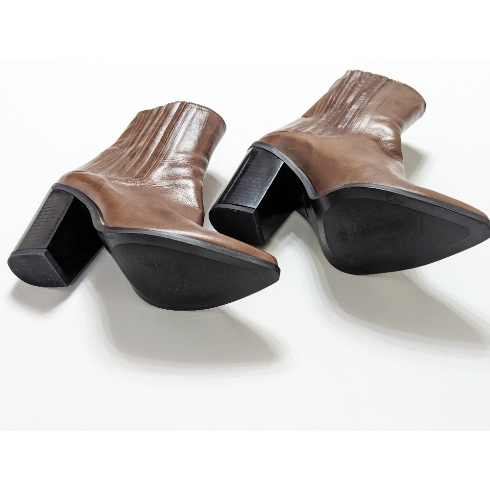 ZARA Brown Leather Ankle Boots Women's Size 6 - Picture 3 of 16